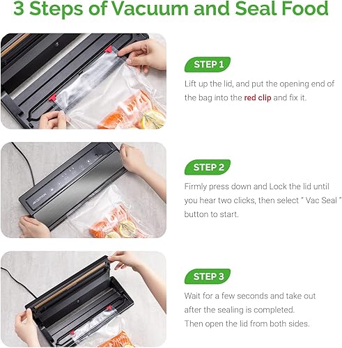 Miniatura 5 de GERYON Máquina selladora al vacío negra y 50 bolsas selladoras al vacío