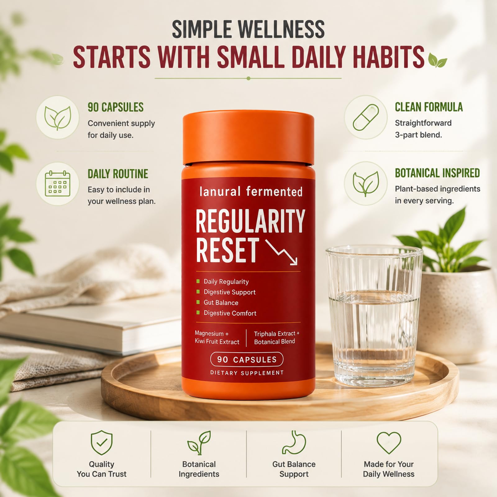 Lanural Fermented Regularity Reset, Daily Digestive Support Supplement with Magnesium, Kiwi Fruit Extract & Triphala, Gut Balance & Digestive Comfort, 90 Capsules — Amazon image 7