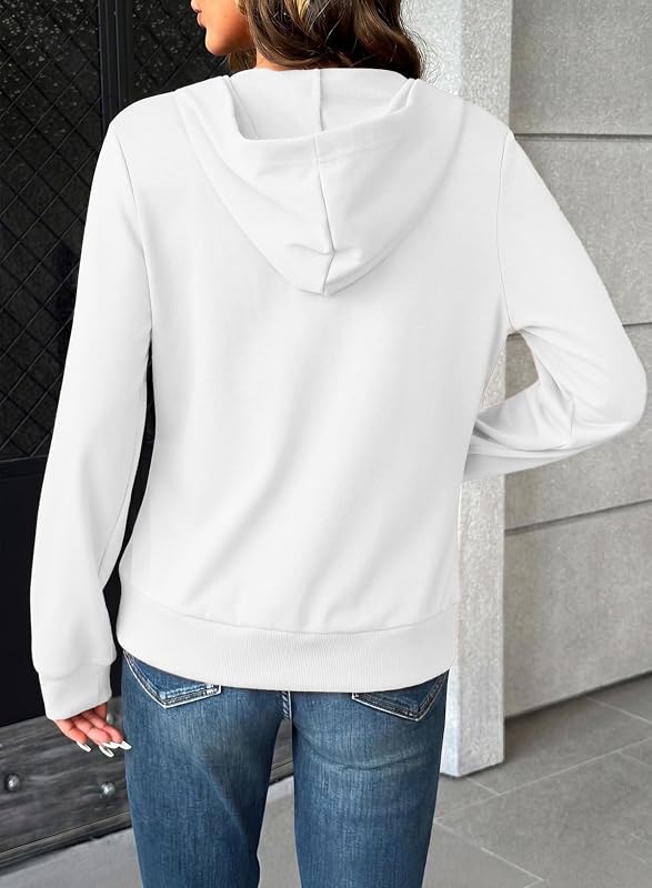 SHEWIN White Zip Up Hoodie Women Casual Comfort Light Weight Jackets Womens Soft Lightweight Long Sleeve Tops for Women Sweatshirt Early Fall Fashion 2026 White Medium image 4