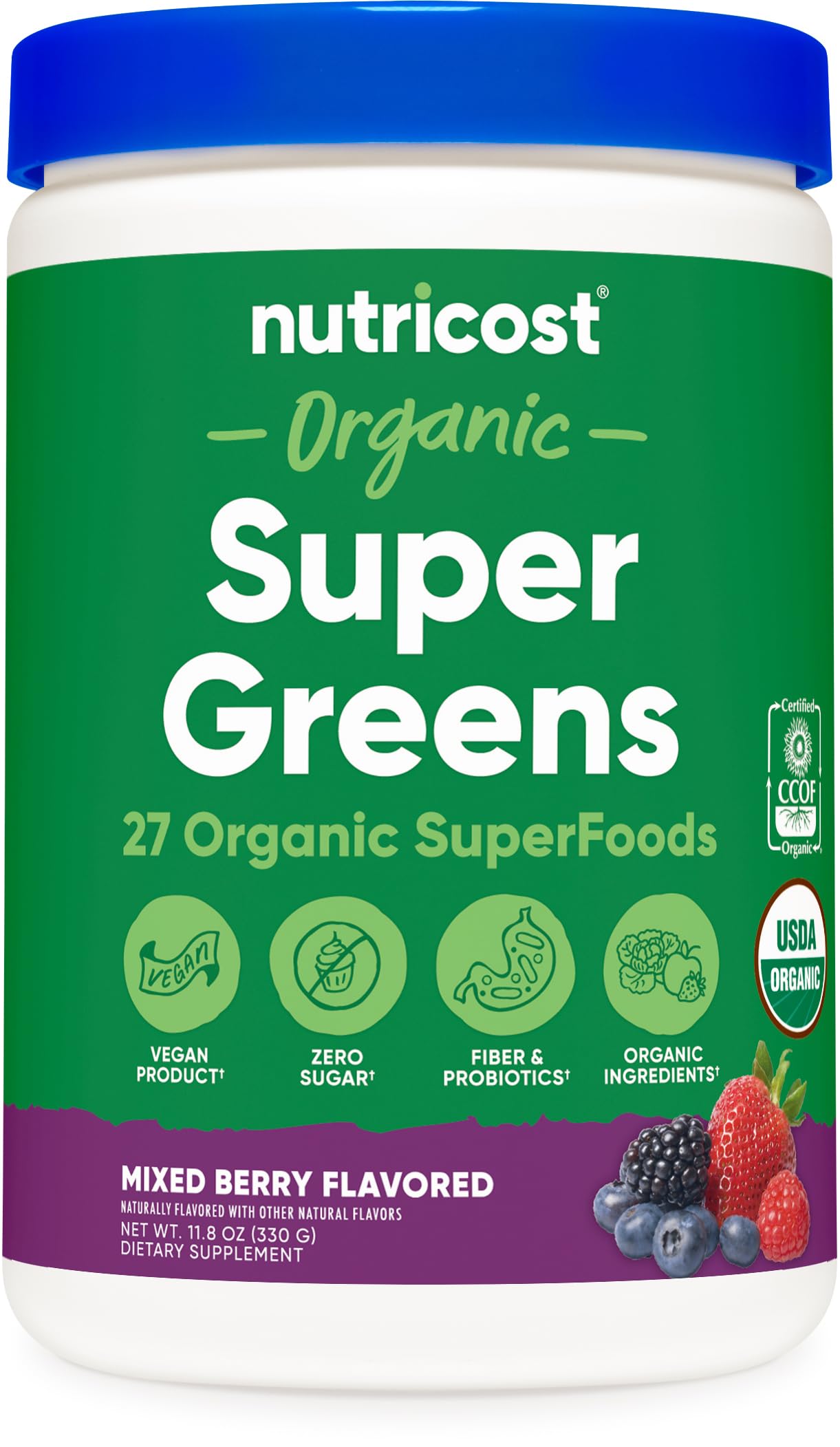 NutricostOrganic Super Greens Powder (30 Servings) Mixed Berry Flavor - Superfood Supplement Drink MixUSDA Organic