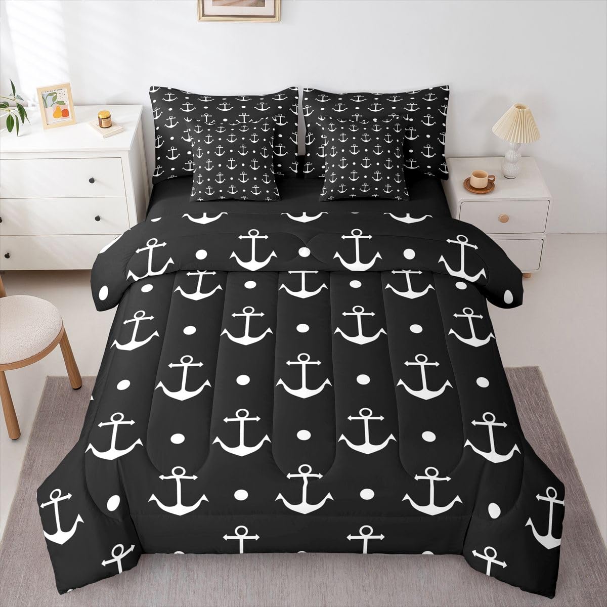 Feelyou Anchor Bedding Comforter Set 7 Piece Full Size Sets for Boys Girls Ocean Marine Nautical Decor Bedding Full Comforter Set Sea Adventure Soft