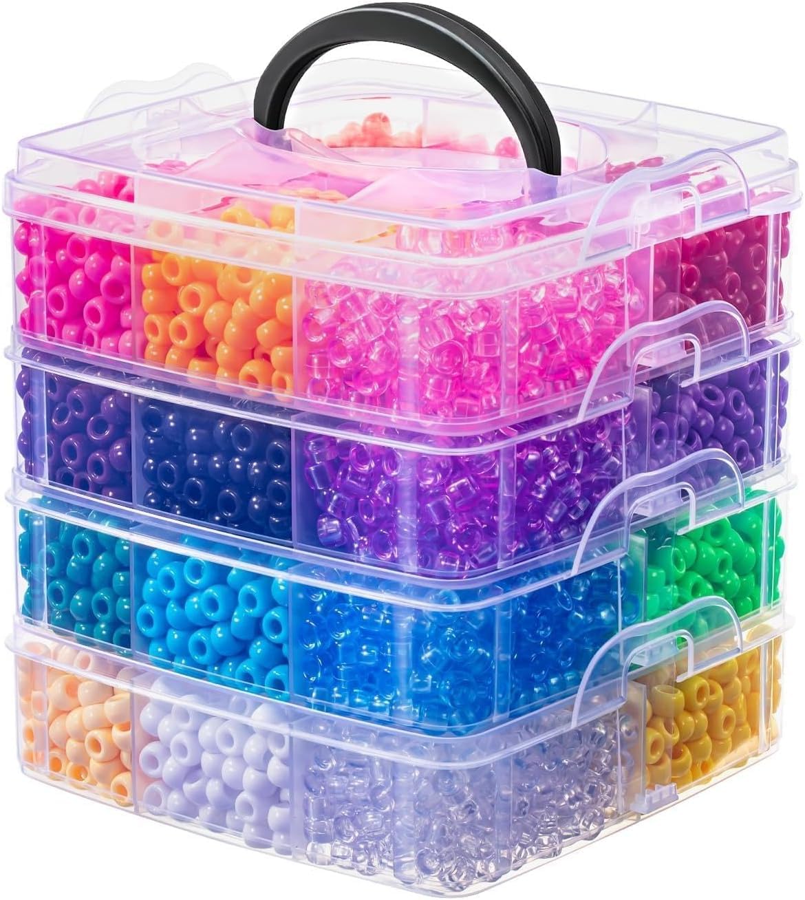 Simetufy 4200 szt. koralików kucyka luzem 24 kolory koraliki Kandi do produkcji bransoletek | Plastikowe 6 x 9 mm do warkoczy do włosów brelok biżuteria DIY rzemiosło, 1,1 kg