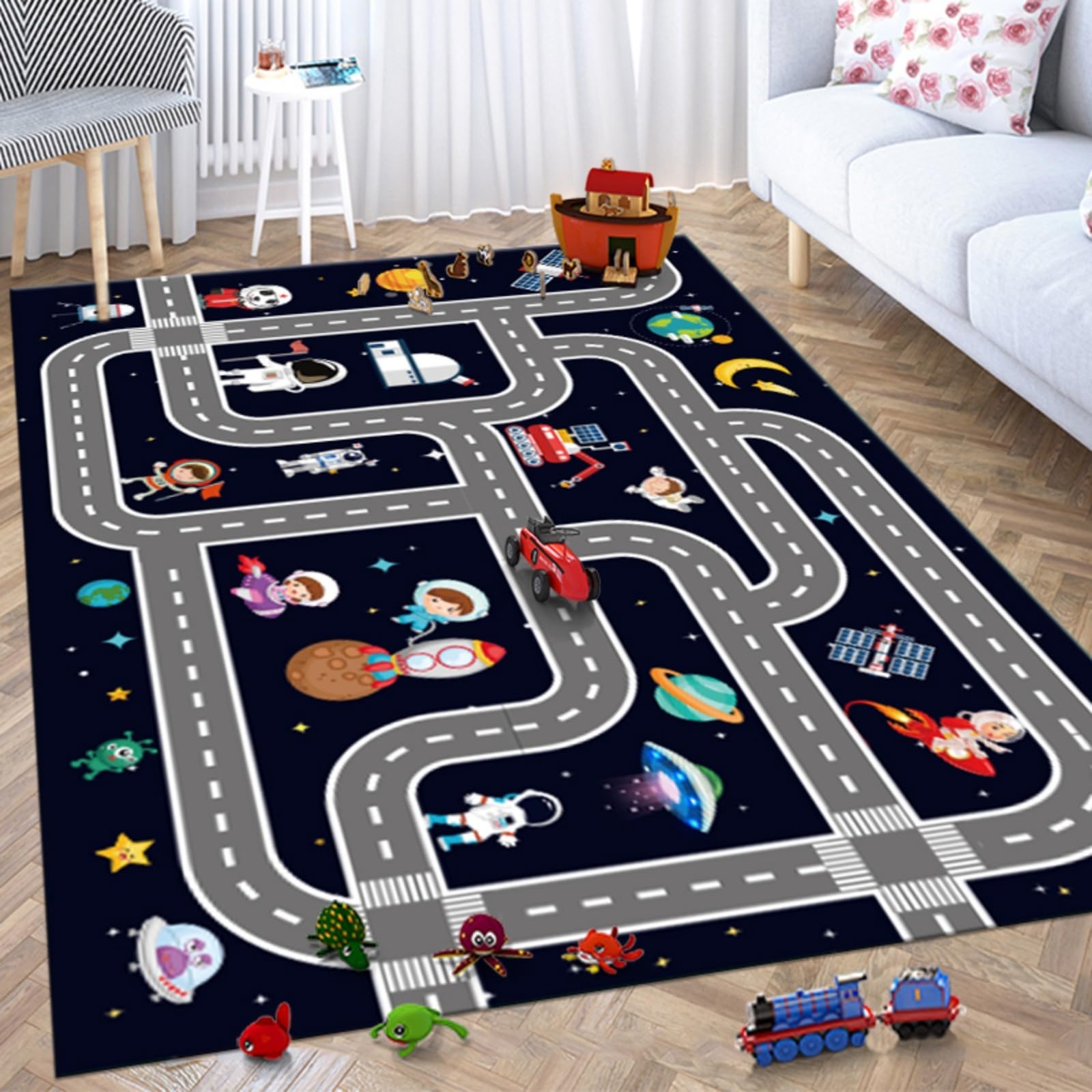 WealthyNest Car Mat for Children,Car Rug,Non-Slip Road Mat for Toy Cars,Funny Cars Play Mats ForKids,Non-Slip and Washable,City CarRoad Interactive Game (A,100 * 160cm)