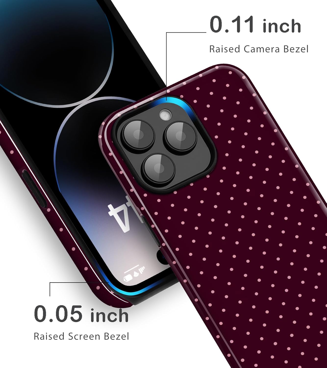 Compatible with iPhone 13 Pro Case Cute Polka Dot Aesthetic Retro Design for Women Girls Fall Simple Chic Girly Pretty Dual Layer Hybrid Protection Elegant Case, Burgundy - Image 4