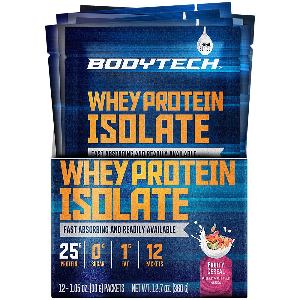 BODYTECH Whey Protein Isolate Powder - Fruity Cereal (Twelve 1.04 oz. Packets)