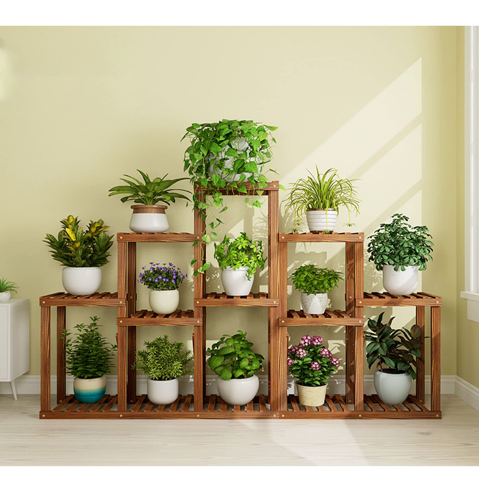 Stojak Na Rośliny, Wielopoziomowy Stojak Na Kwiaty, Stojak Na Rośliny, Drewniana Półka Na Bonsai, Balkon, Salon, Ogród, Patio, Biuro