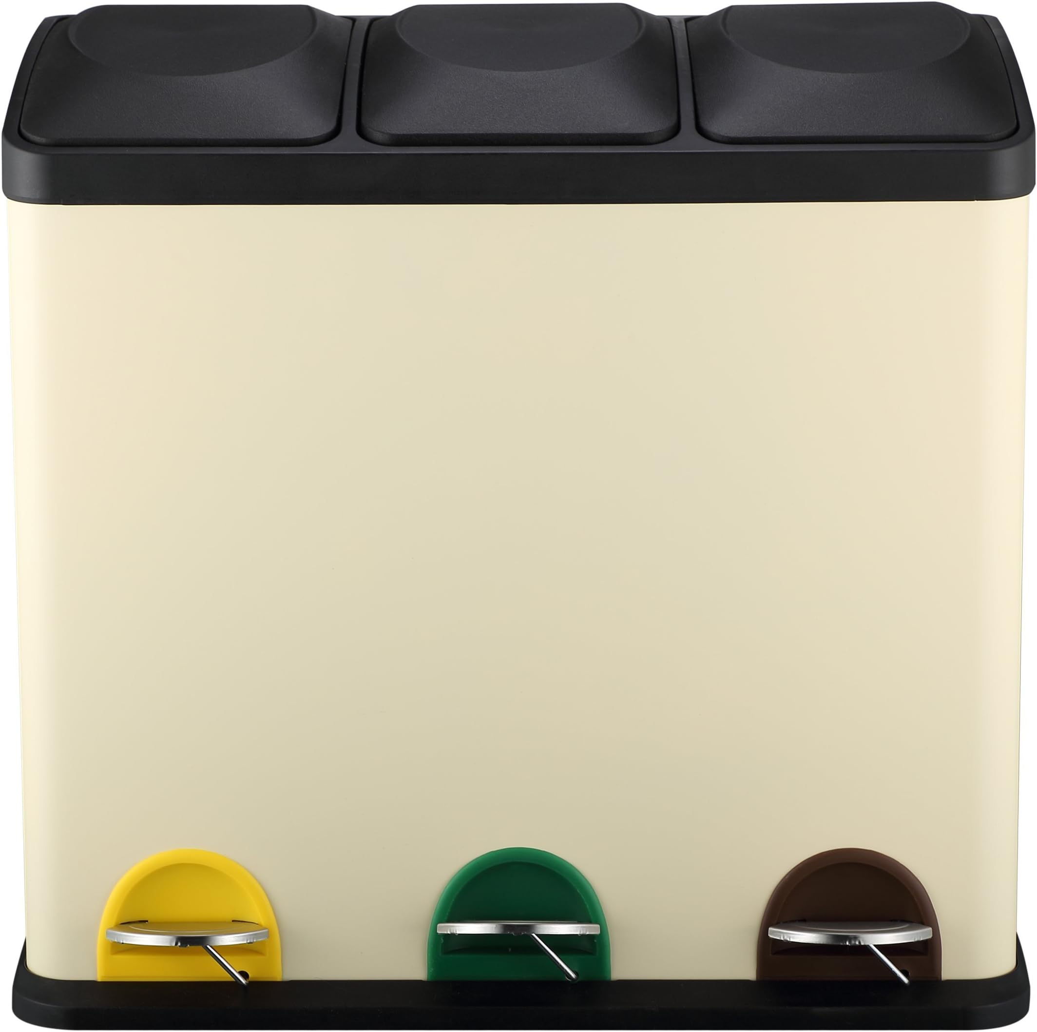 Mari Home Large Rubbish Bin | Triple Waste Bin | 54L (18L X 3) Recycling Bin with 3 Compartments | Great for Kitchen, Office & Home | Trash Bins with Pedal & Inner Buckets | Matt Cream