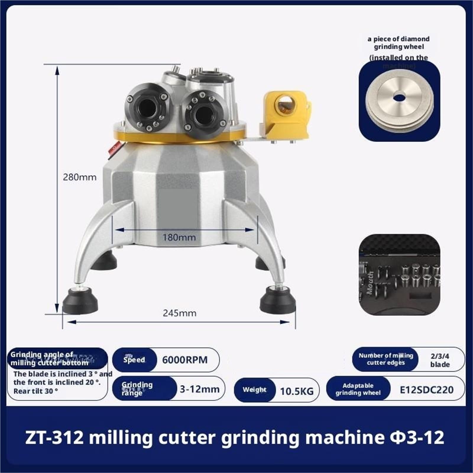 Rettificatrice for frese ad alta precisione, rettificatrice completamente automatica, piccola rettificatrice a due, tre e quattro taglienti(ZT312)