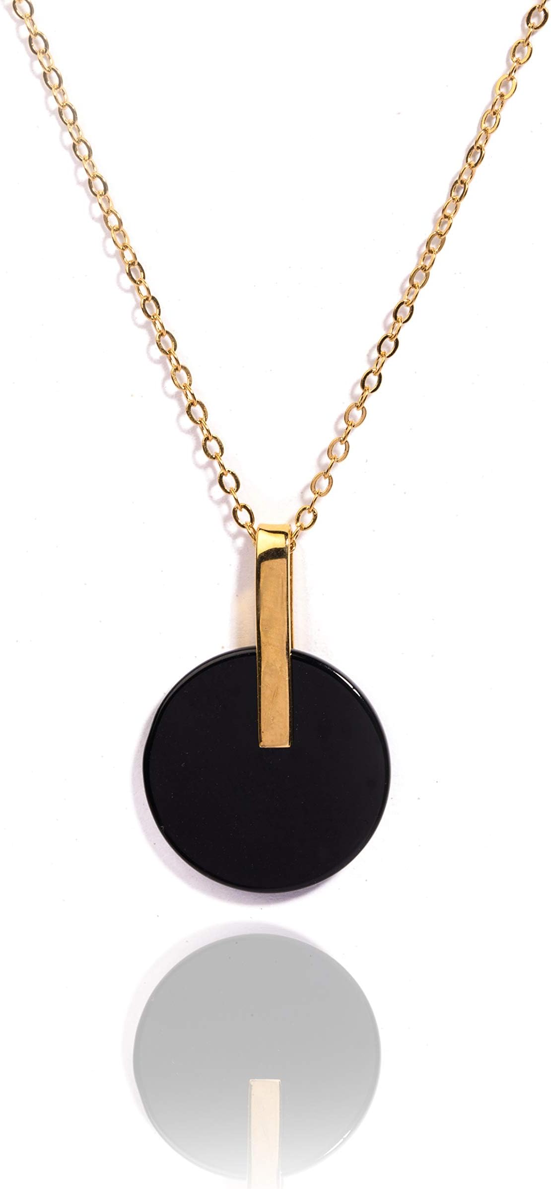GemproGenuine Onyx Gemstone Rose Gold Plated Chain Pendant Necklace for Women, Black
