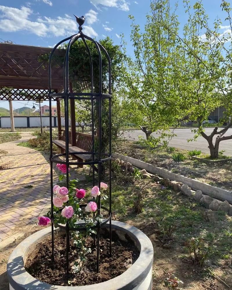 Ranksäule, Rankhilfe Obelisk Metall Tomatenkäfig Rankgitter Für Rosen, Gartendeko Verwendetturm, Rankturm, Blumenstütze Pflanzenstütze Für Kletterpflanzen1.8m 2.3m 2.8m 3.3m Rostbeständig(Color:Schwar