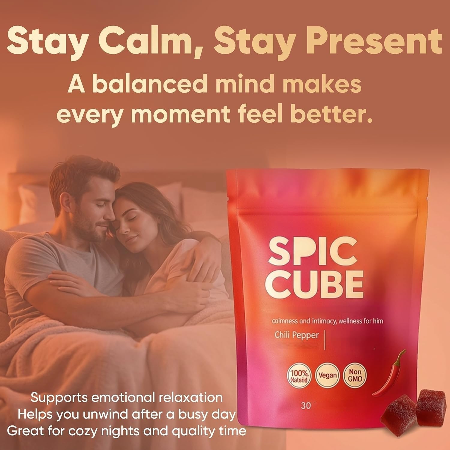 Cubetti Dal Gusto Piccante, Al Gusto Pesca, Aiuta La Calma E Il Benessere Dell'Intimità,1Pcs