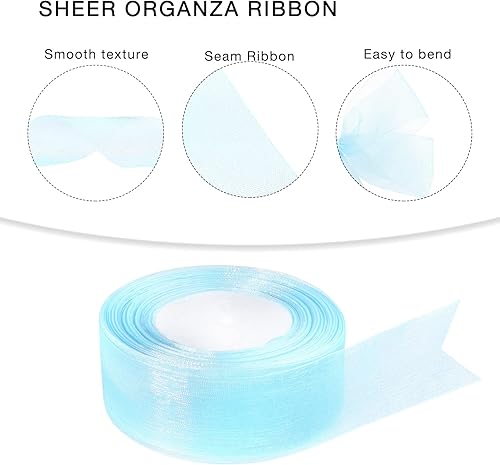 Miniatura 6 de Cinta de organza transparente de 1.5 pulgadas, cinta de gasa azul cielo para envolver regalos, decoración de Navidad, Halloween, ramo de boda,