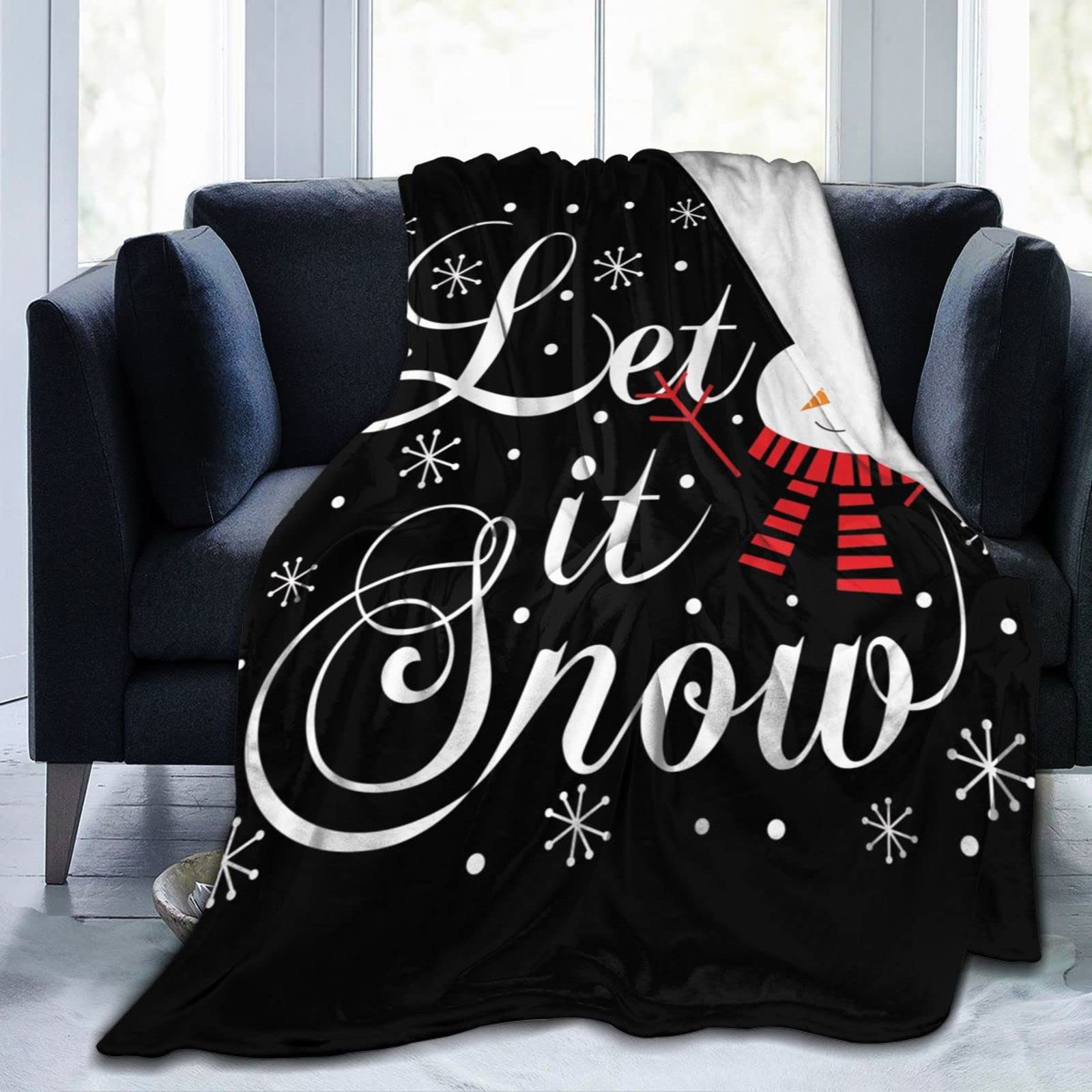 Lsjuee Christmas Snowman and Let It Snow Throw Blanket Warm Cozy Blankets Lightweight Soft Cozy Flannel Winter Holiday Blanket for Sofa Couch Bed Office Xmas Gift 50"X40"
