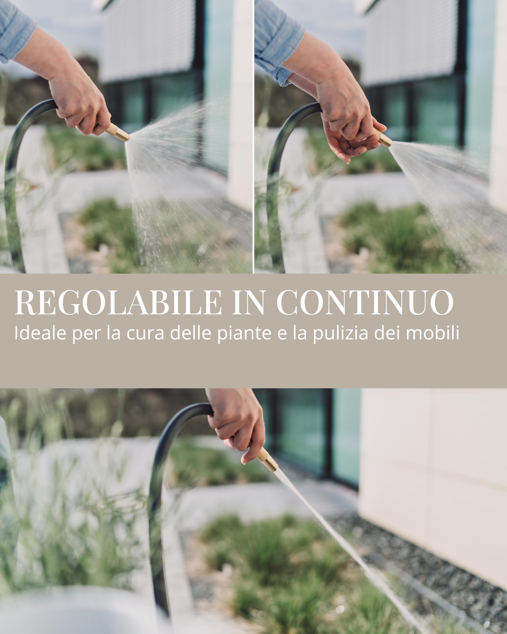 LIVLIG - Tubo da giardino da 10 m, tubo flessibile premium con supporto per tubo e siringa da giardino in ottone, tubo di irrigazione con attacco per tubo da 1/2", set di irrigazione in greige