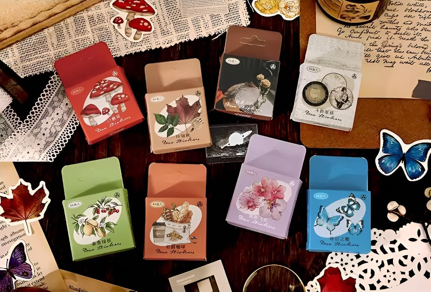 Small Size Dessert Stickers for Scrapbooking, 46pcs Boxed DIY Decoration for Laptop, Planners, Scrapbook, Suitcase, Diary, Notebooks, Album