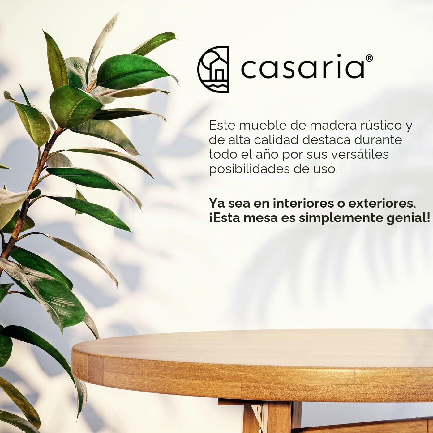 CASARIA® Mesa Alta Plegable de Madera Maciza para Exterior Jardín Eventos Ø80cm Tablero Redondo Color Natural