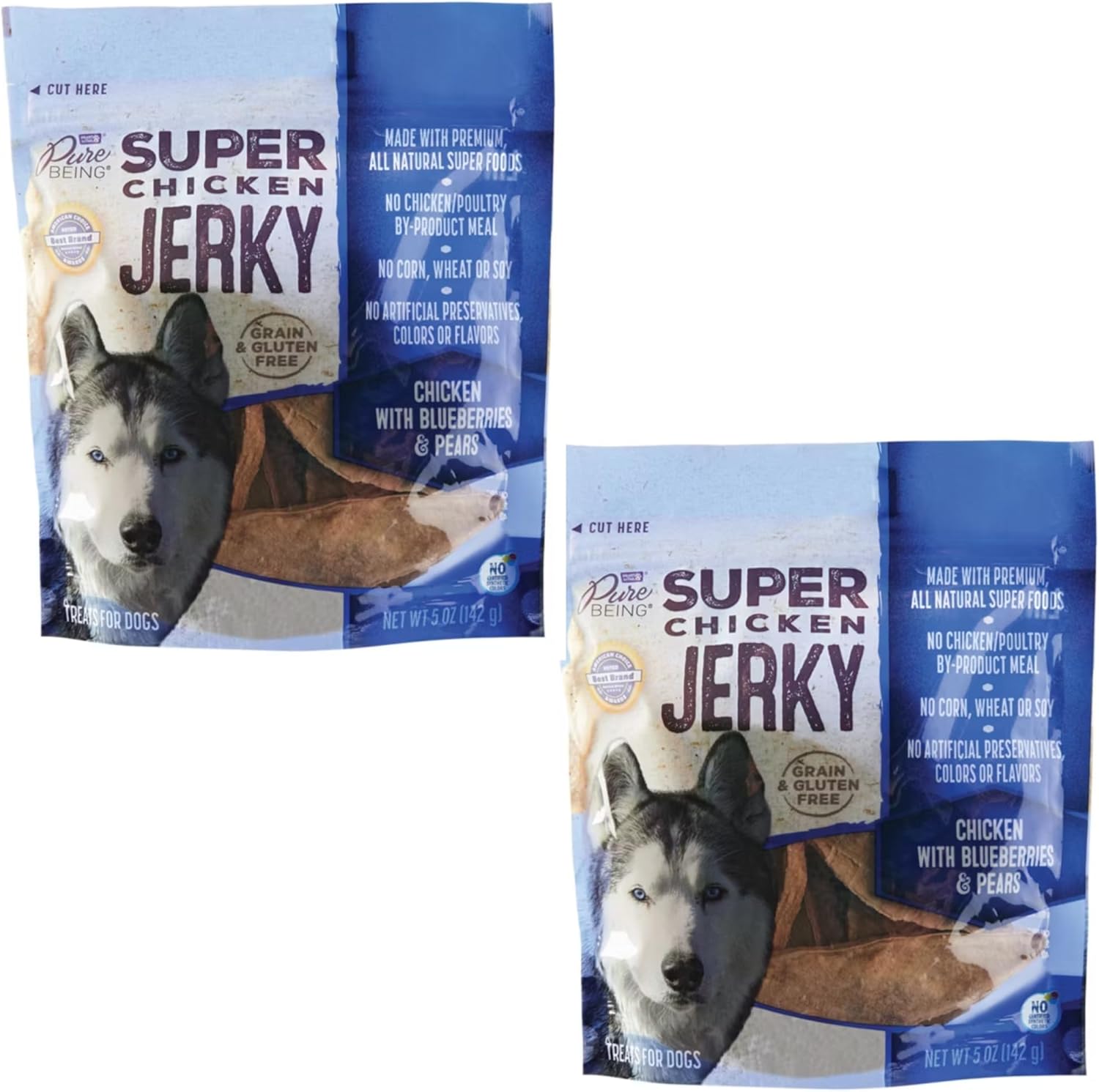 Gourmet Super Jerky Dog Treats – 2-Pack: Turkey with Cranberries & Pomegranates + Chicken with Blueberries & Pear – 5oz Each, Natural Grain-Free Snacks