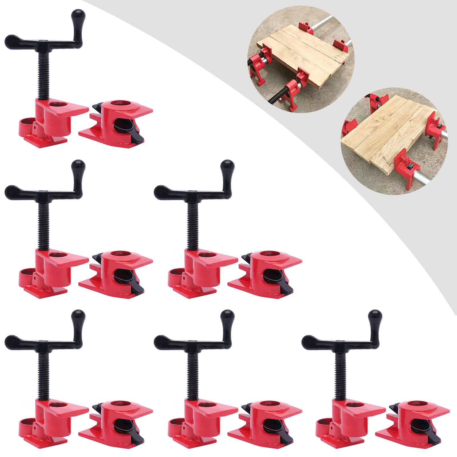 Juego de abrazaderas de madera y metal para carpintería, fábrica de muebles, tubo de hierro fundido, abrazadera de tornillo de 3/4 pulgadas, juego de abrazaderas de tubo de 26,5 mm (6)