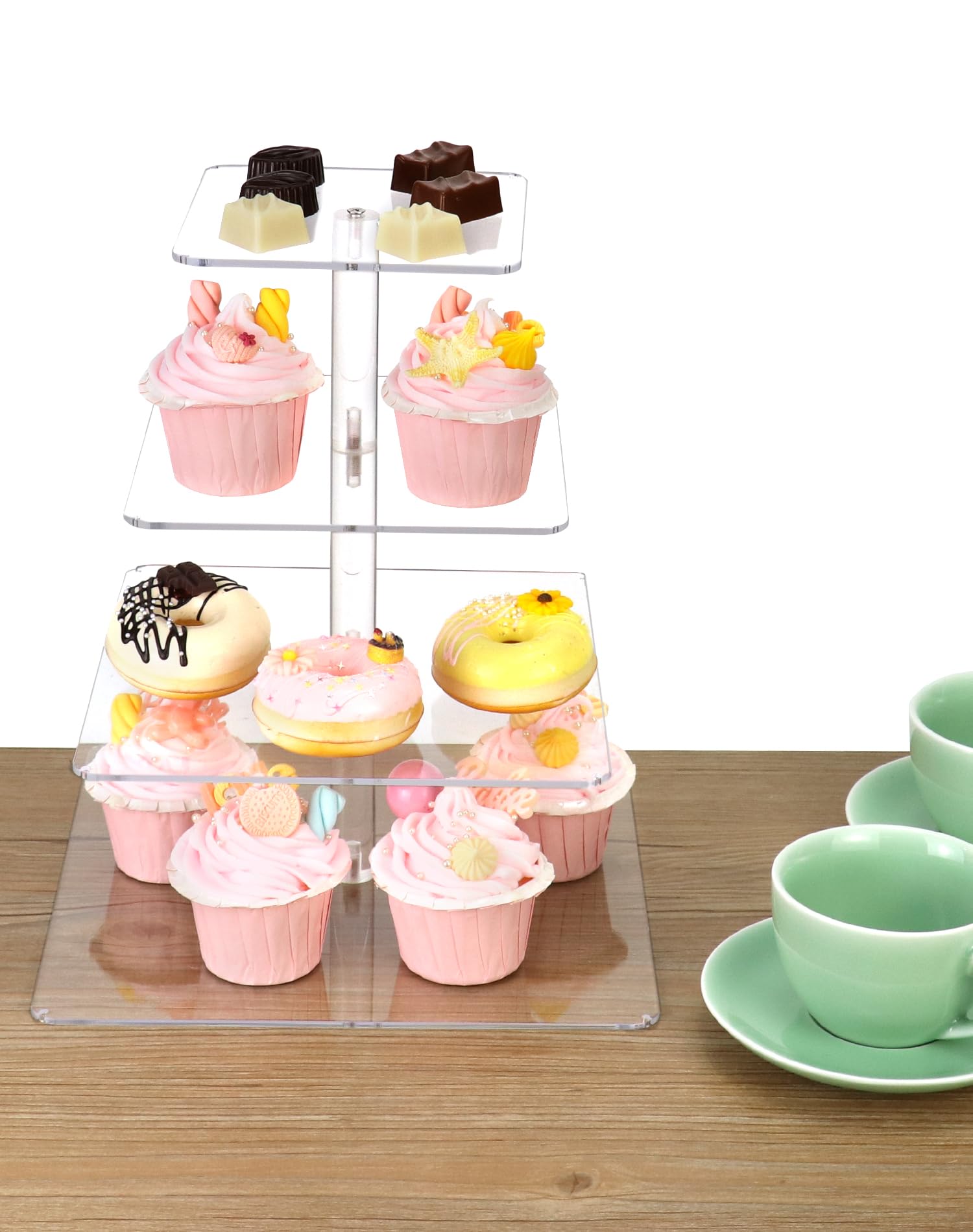 Présentoir à Cupcakes Acrylique 4 étages QWORK - Pour Gâteaux, Donuts, Buffets De Fête