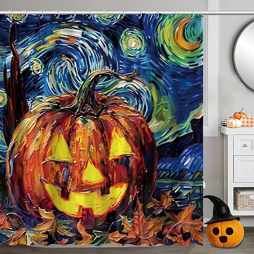 Miniatura 14 de Cortina de ducha con temática de Halloween de película de terror, diseño gótico sangriento espeluznante, juego de cortinas de baño de mansión