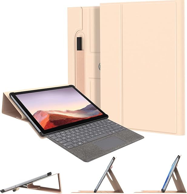 Case for Microsoft Surface Pro 7 Plus / Pro 7/ Pro 6 / Pro 5 / Pro 2017/ Pro 4 / Pro LTE 12.3 Inch Tablet Full Protection with Pen Holder Design (Rose Gold)