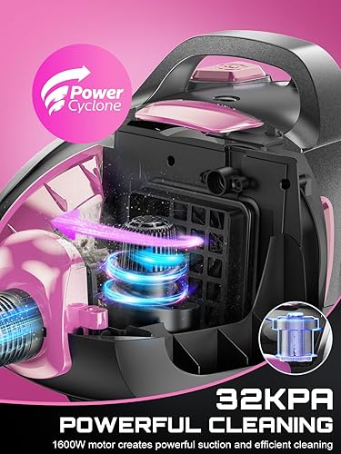 Miniatura 2 de Aspiradora de recipiente, 32 Kpa y 1600 W Cyclon Power, sin bolsa, para el hogar, 3.7 cuartos de galón, aspiradora ligera para suelos duros,
