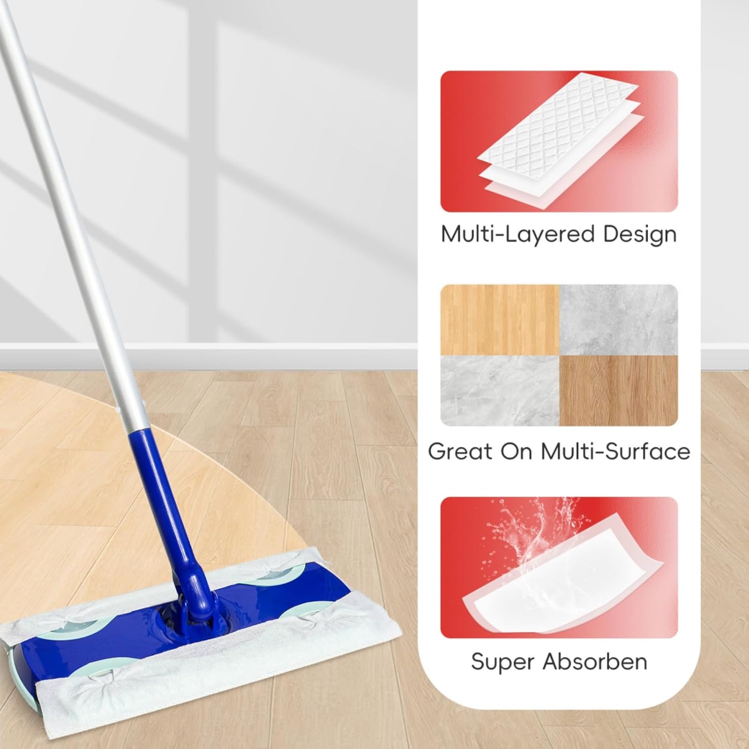Mop Handle Compatible with Swiffer, Detachable Extra Long Dry and Dust Mop Handle Compatible with Swiffer (Blue)