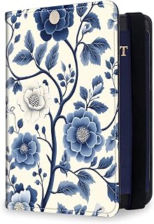 Passport Holder for Travel, RFID Blocking Passport Holder Travel Walle, Passport and Vaccine Card Holder, Vacation Must Haves Travel Accessories for Men Women, Blue Floral