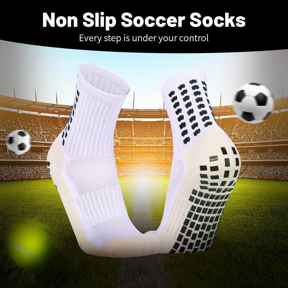 5 Pack Men's Soccer Socks Anti Slip Non-Slip Grip Pads for Football Basketball Sports Grip Soccer Socks - Image 3