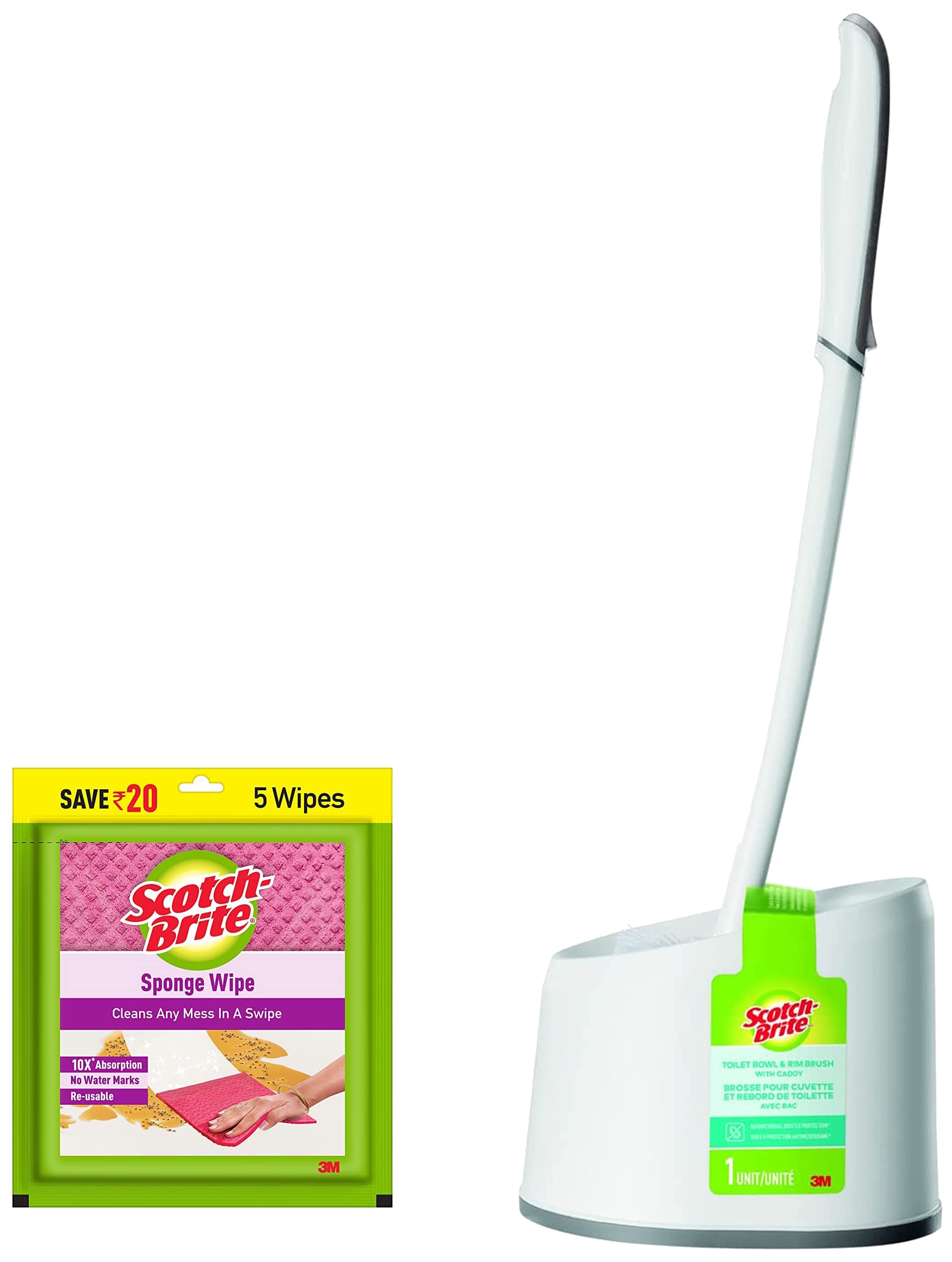 Scotch-Brite Sponge Wipe 5 Pcs Pack (Multipurpose) & Premium Toilet Plastic Brush with Round Container (Blue/White) (Blue/White) Combo (B081Q2VB9S) Amazon Price History, Amazon Price Tracker