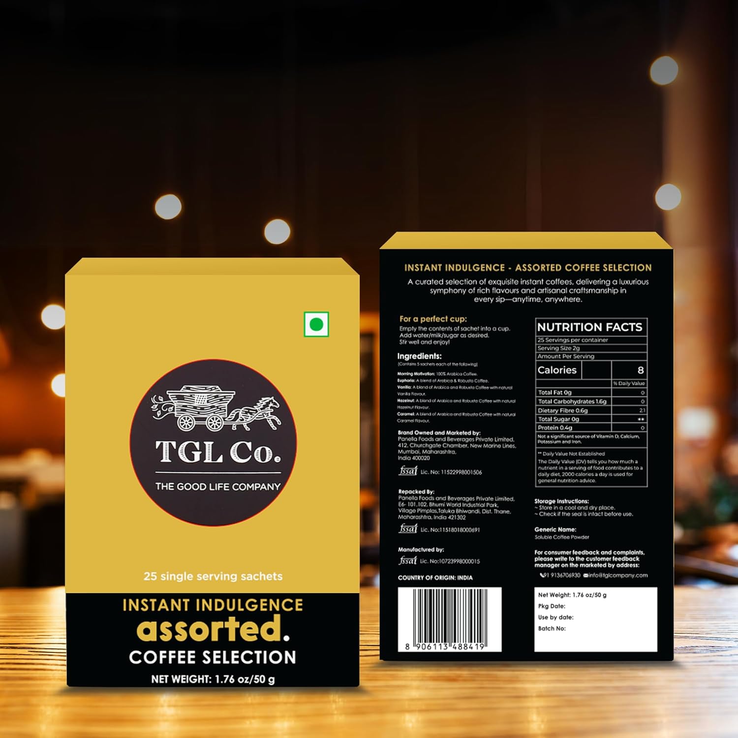 TGL Co. Assorted Instant Coffee Sticks – 25 Sachets | 5 Varieties (Flavored & Classic) | Single-Serve Instant Coffee Packets | No Sugar, No Milk | Travel-Friendly Gift Box