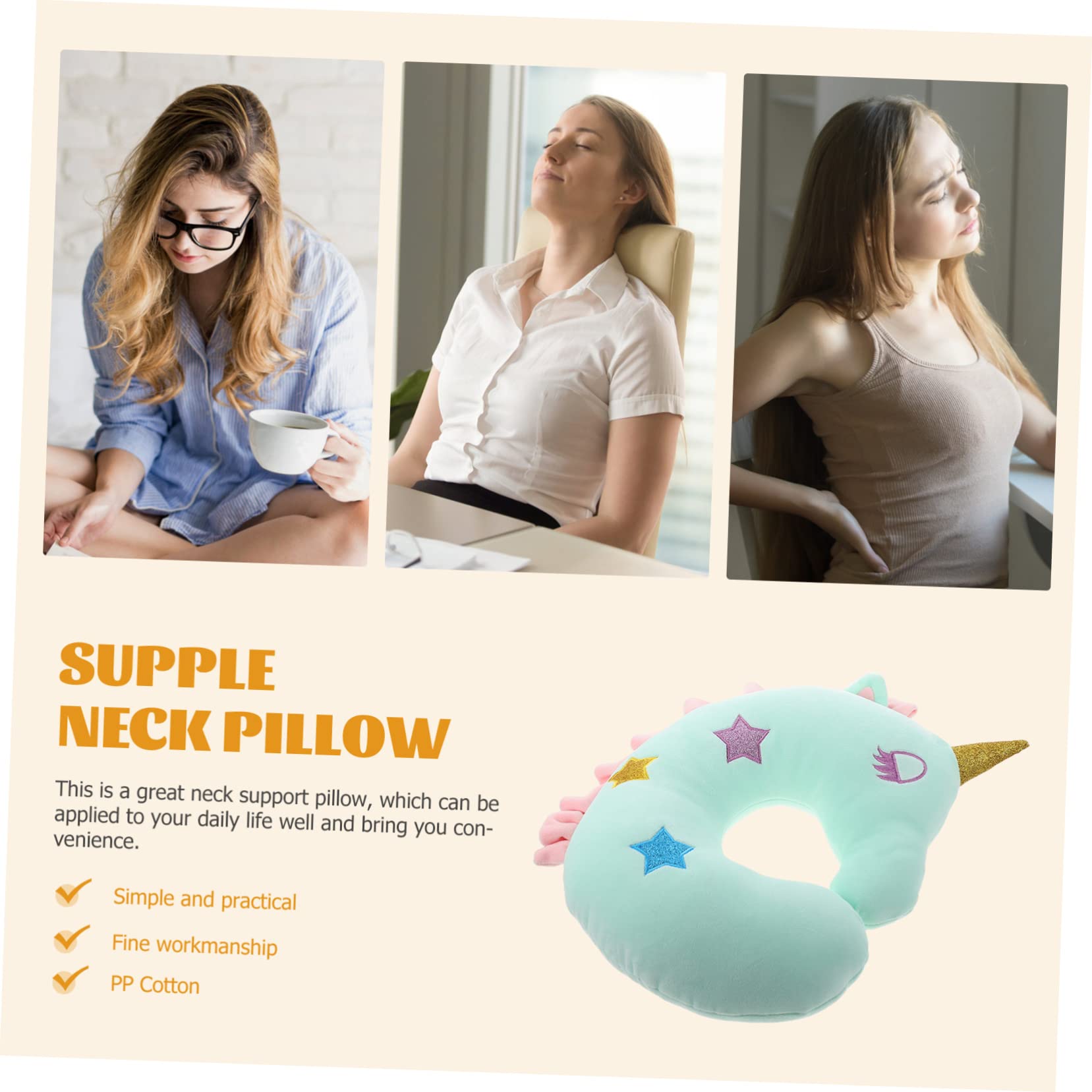 Ciieeo Almohada de Viaje Cuello Diseño de Unicornio Adorable, Relleno de Algodón PP, Forma Soporte Cómodo en Casa y Viajes