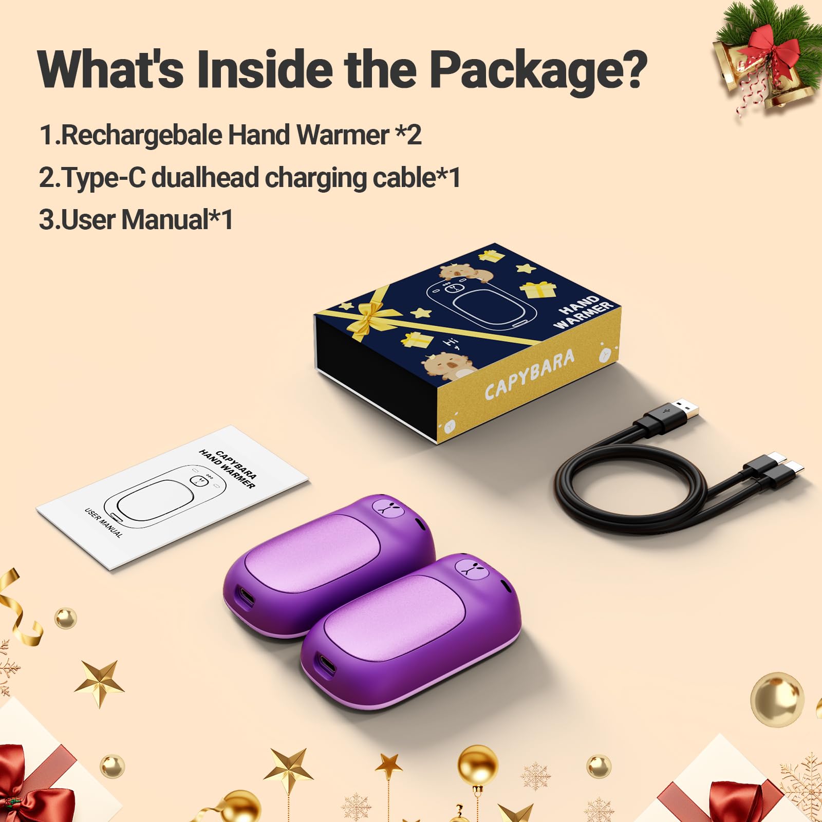 Capybara AI - Calentadores de manos recargables, 2 paquetes de 24 horas