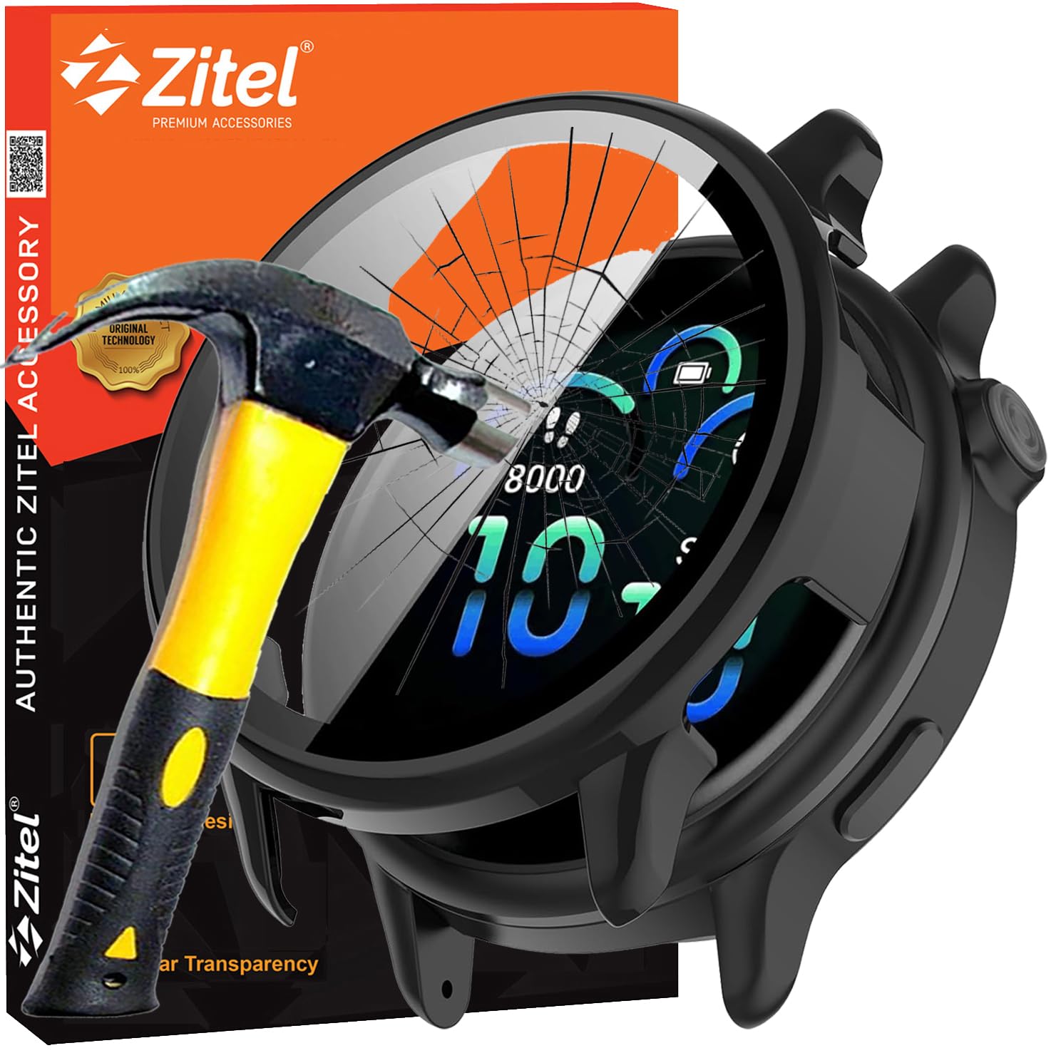Zitel® Hard PC Case Compatible for Garmin Vivoactive 6 Case with Built-in 9H Tempered Glass Screen Protector - Black-picture-16