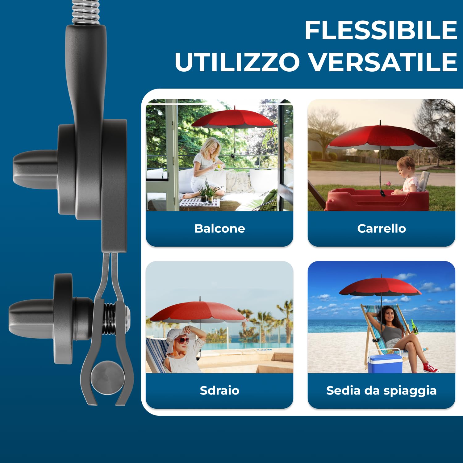 STYNGARD SAN FRANCISCO Ombrellino Parasole per Sdraio, Sedia da Campeggio e Balcone I Ombrellone con Morsetto Universale, Protezione UV 50+, Cupola 120 cm con Sporgenza, Regolabile a 360°