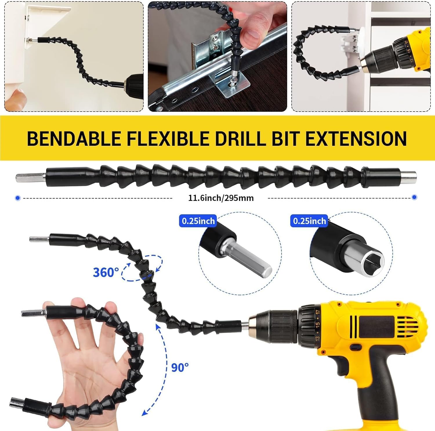 36pcs Flexible Drill Bit Extension Set, Including 105° Right Angle Drill Attachmen, Rotatable Joint Socket 1/4 3/8 1/2 In Hex Socket Adapter, Bendable Drill Bit Extension Screwdriver Bit Kit