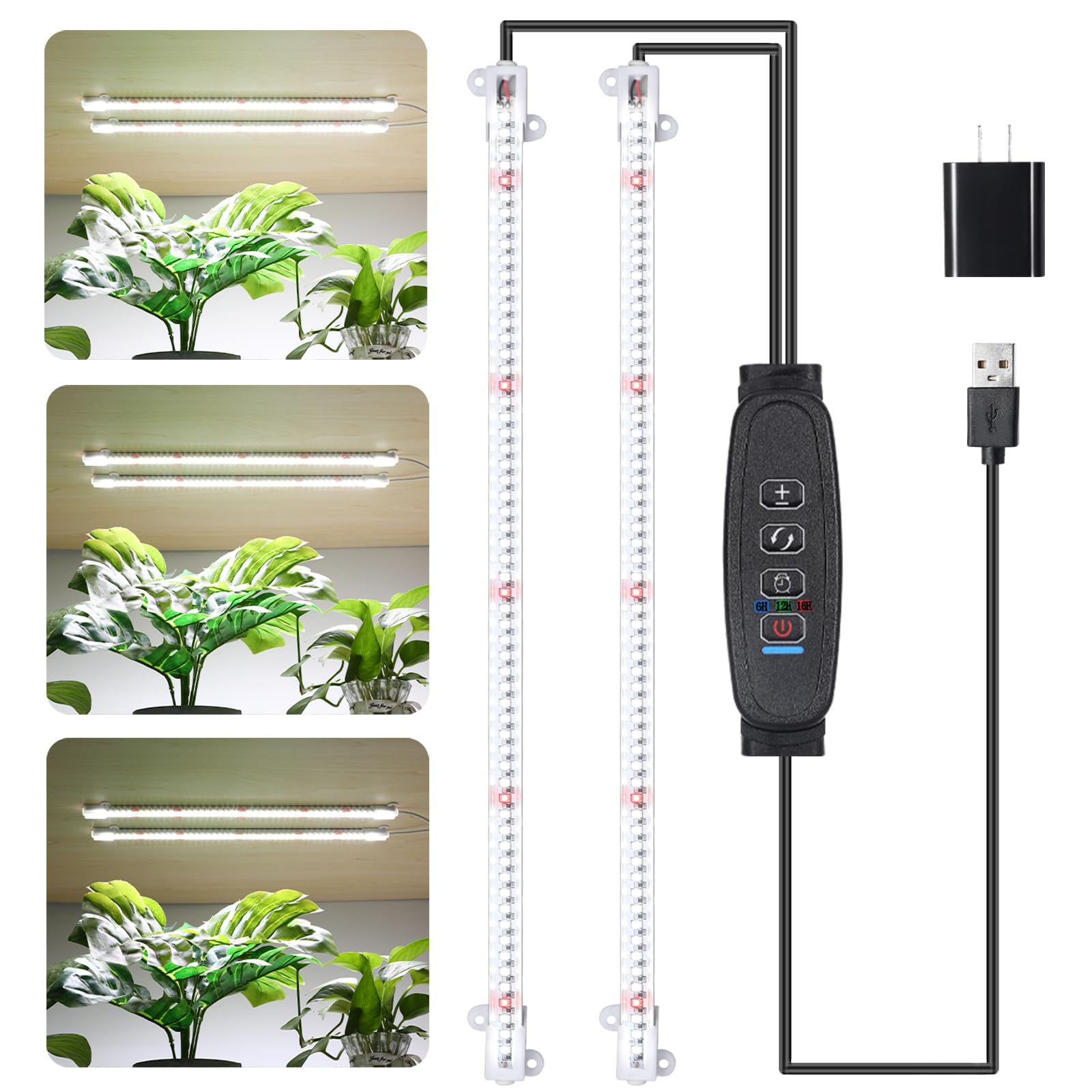 16‘’ LED Grow Light Strips for Indoor Plants, Full Spectrum 120 LEDs with 4 Install Methods, 6/12/16H Timer, 10 Dimmable Levels, 3 Switch Modes for Seedling Succulent Sunlike Strip (2 Head 1 Pack)
