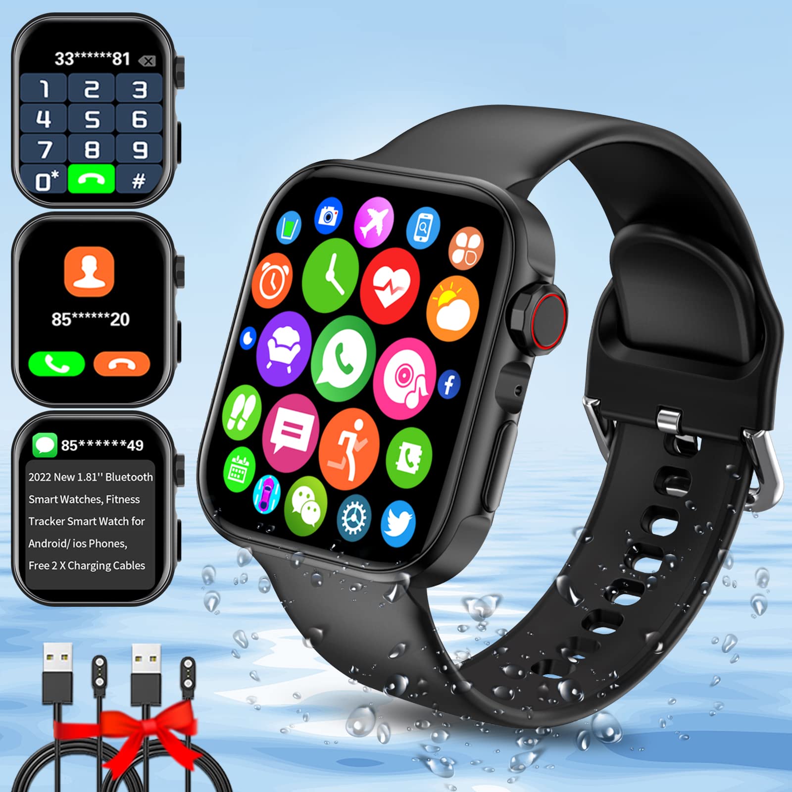 （新品手表）Smart Watch for Android and IOS Phones, 2023 1.81'' Bluetooth Smartwatch Full Touch Screen Answer/Make Call/Text Waterproof Smart Watches, Fitness Tracker Smart Watches for Outdoor Sports Women 