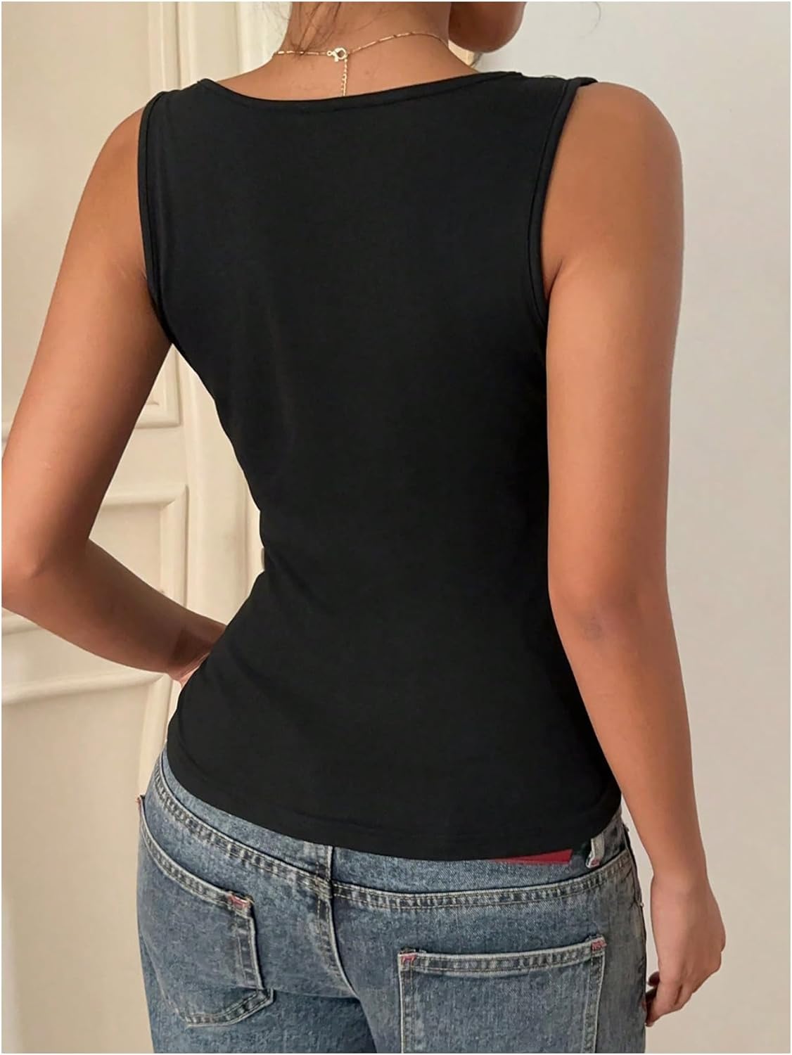 Floerns Women's Y2K Lace Sheer Tops Contrast Sleeveless Fitted Going Out Tank Tops - Image 3