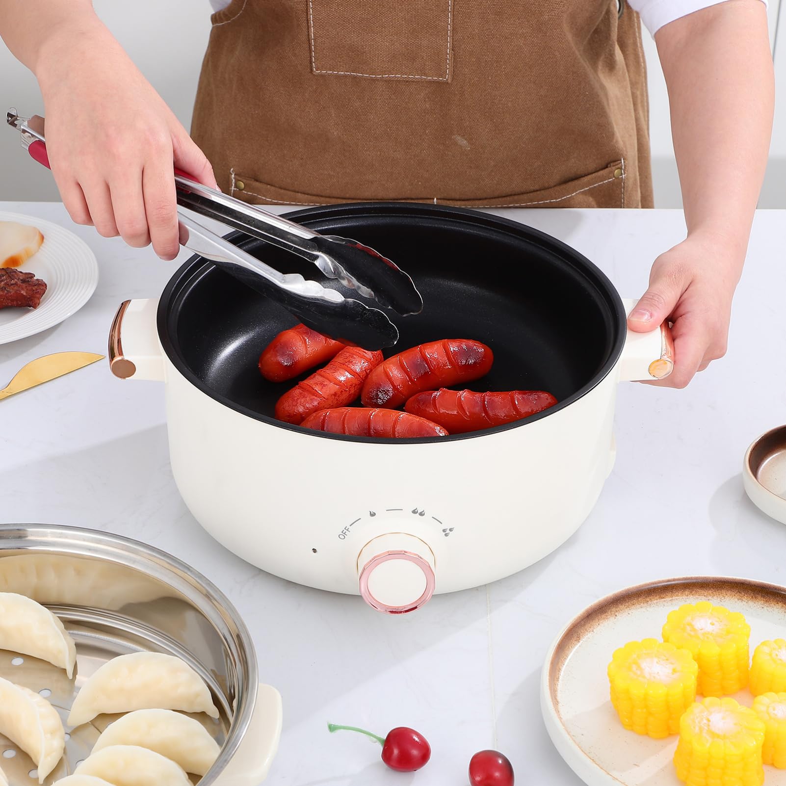 Alipis Casserole Électrique en Acier Inoxydable Revêtement Antiadhésif 4l Multifonctionnelle Portable pour Mijotage et Cuisson Rapide pour Dortoirs et Repas Rapides