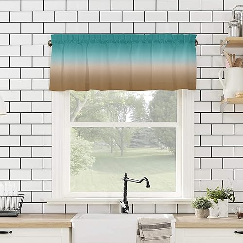 Miniatura 4 de Crystal Emotion Cortinas de ventana con cenefa con bolsillo para barra, para sala de estar, cocina, baño, gris turquesa degradado, cenefas de