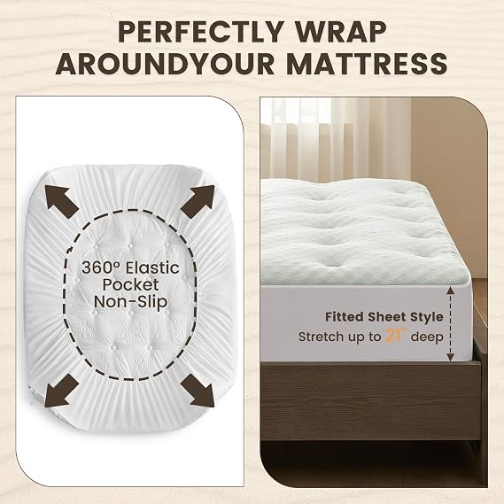 QUIETSEA Reversible California King Mattress Topper Memory Foam, Bamboo Viscose Egg Crate Mattress Pad Cal King, Noiseless Waterproof Mattress Cover with Deep Pocket Stretches up to 21, 72 x 84