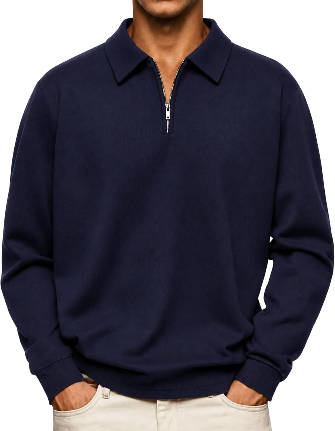 Men's Quarter Zip Polo Shirt Long Sleeve Lightweight Pullover Tops