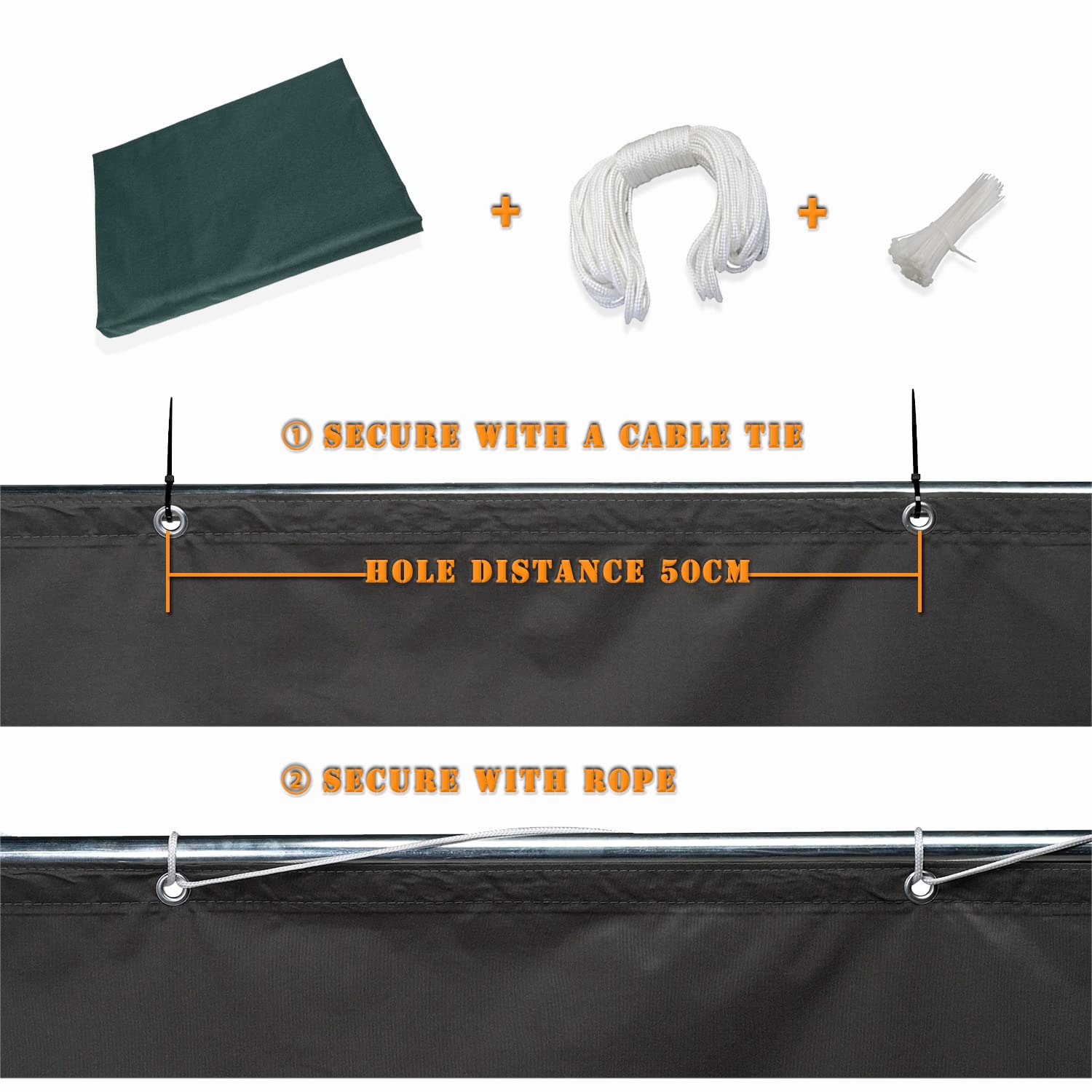Lona para balcón de Color Verde Oscuro, Fabricada en poliéster 100% Opaco, para barandillas, terrazas y Jardines, Resistente a los Rayos UV y a la Intemperie, de 90 x 650 cm, Ideal para exte