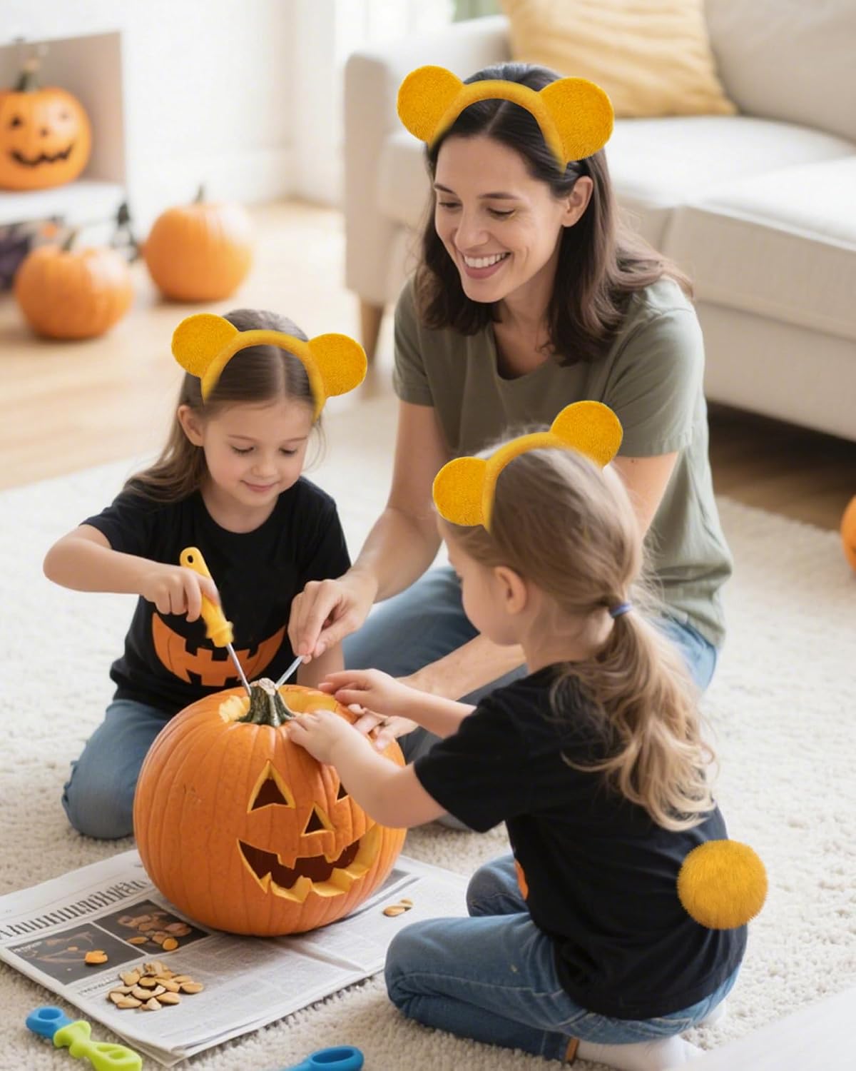 Yellow Bear Costume Accessories - Bear Ears Headband and Tail for Adult Women Halloween