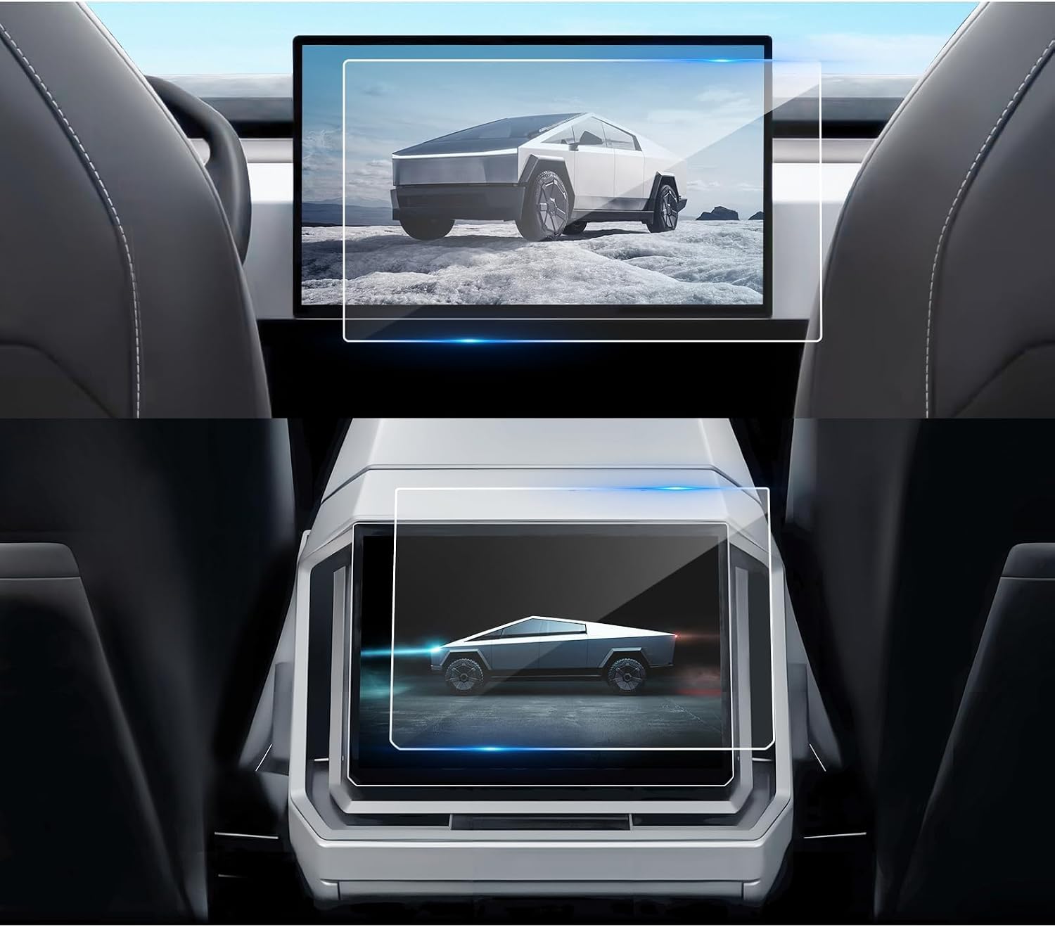 (2Pack) 2024 2025 Cybertruck Screen Protector for Tesla Cybertruck (18.5In Touchscreen+9.4In Rear), 9H Tempered Glass 2025 Cybertruck Accessories HD Transparent Protective Film 18.5"&9.4"