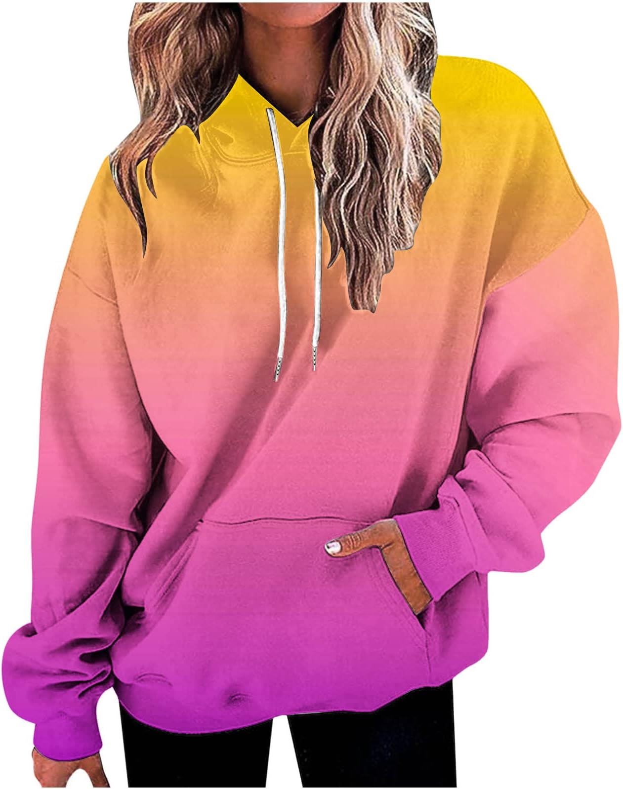 CeboyelWomens Neon Print Oversized Sweatshirt Drawstring Pullover Sweatshirt Trendy Sweater Tops Fall Fashion Clothes 2023