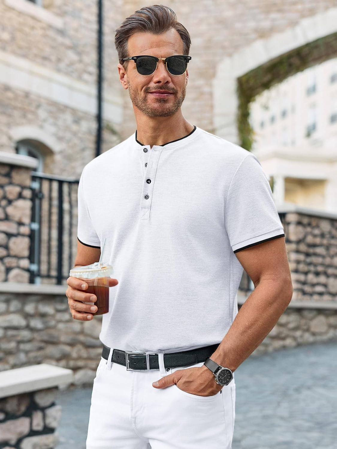 Runcati Mens Henley Shirts Short Sleeve Casual Polo Shirts Summer Business Workout Golf T- Shirts - Image 3