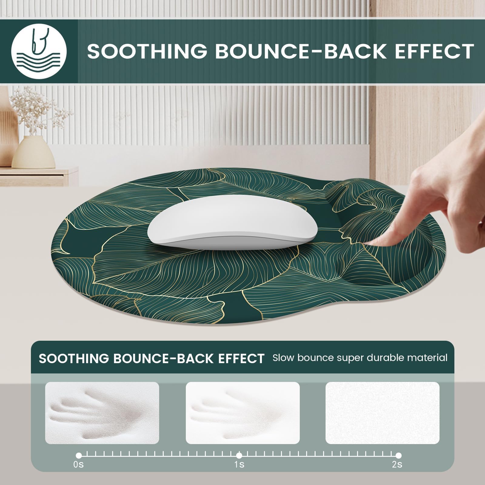 iLeadon Ergonomic Mouse Pad with Wrist Rest - Green Leaves -4