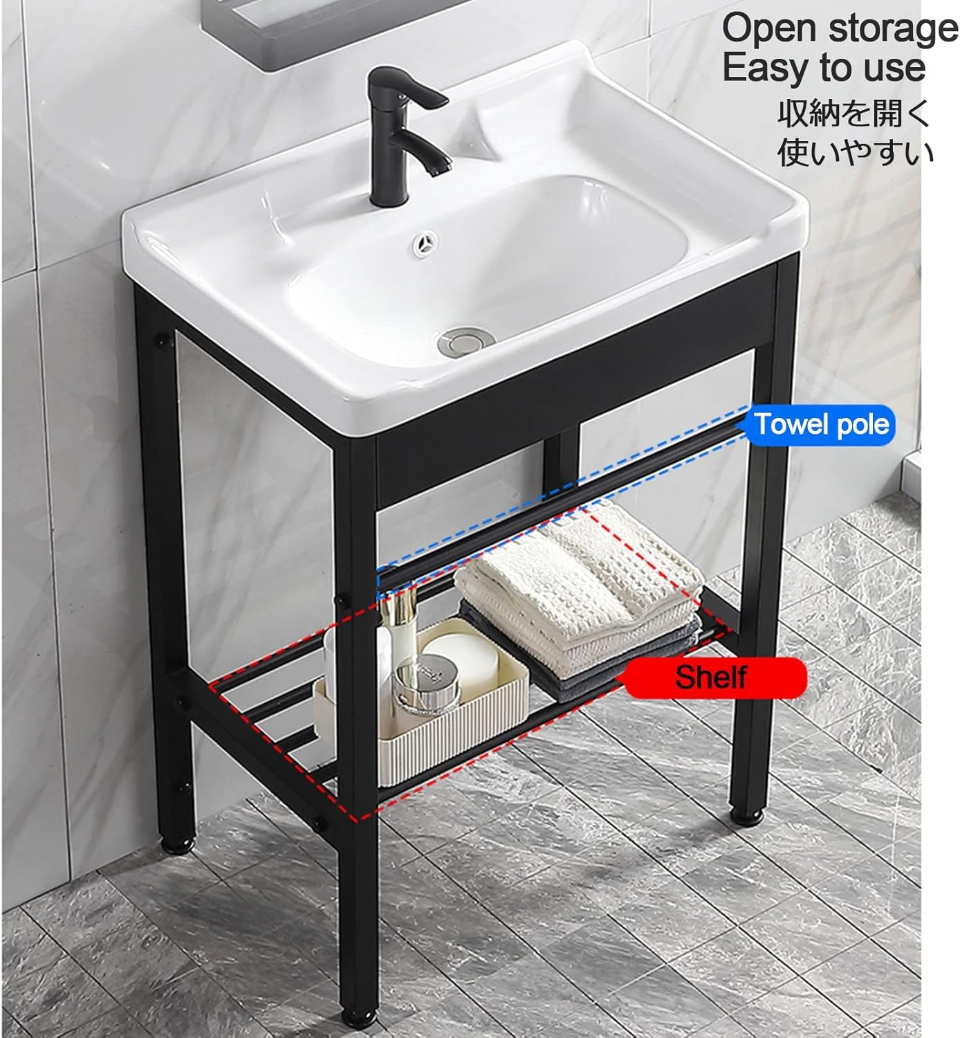 Bathroom Vanity Freestanding Laundry Utility Sink,Ceramic Kitchen Sink with Washboard Set with Bracket and Drain Kit for Laundry Room, Utility Room, Garage, Bas,White-A-L51xW36xH77cm